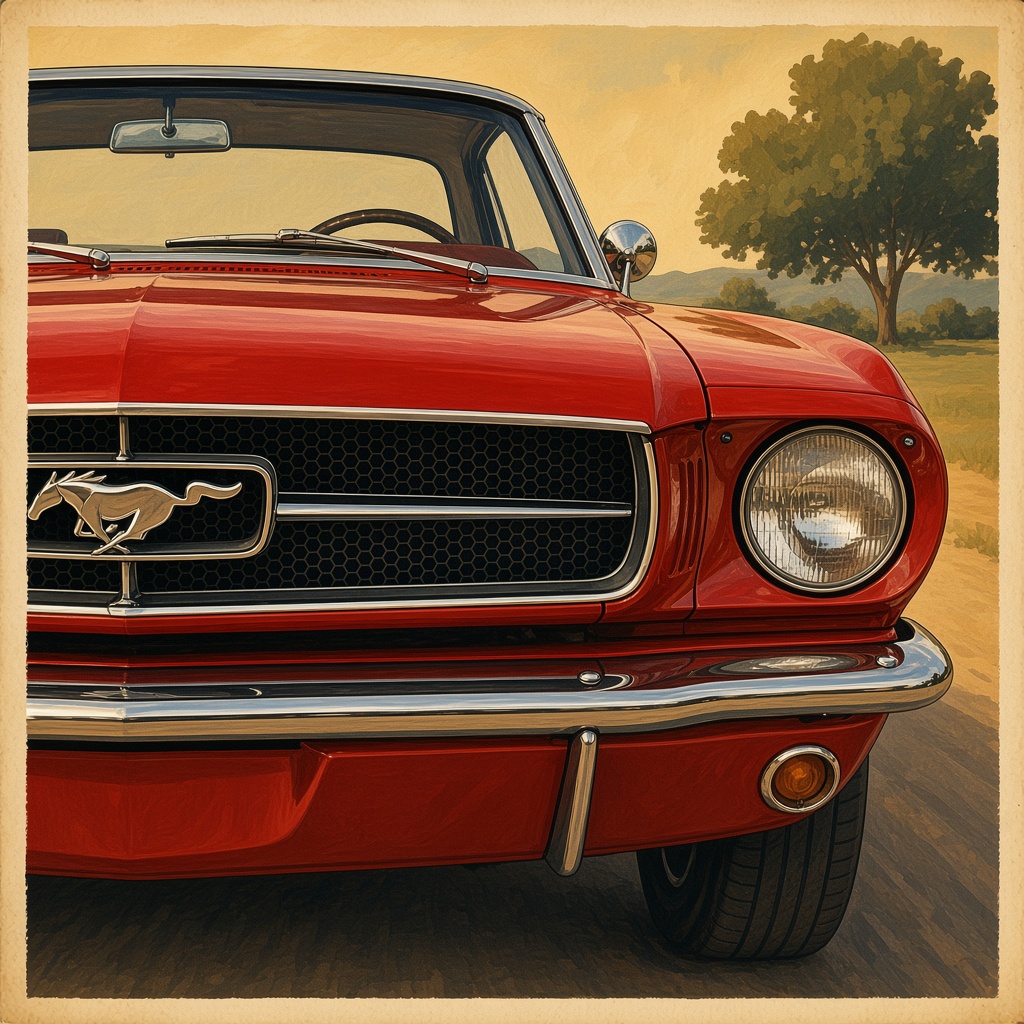 Close-up van de chromen grille en het running-horse embleem